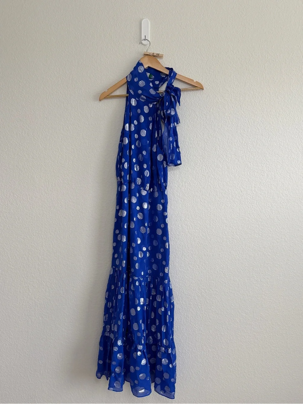 RIXO Royal Blue Halter Maxi Dress with Silver accents size small - Picture 5 of 12